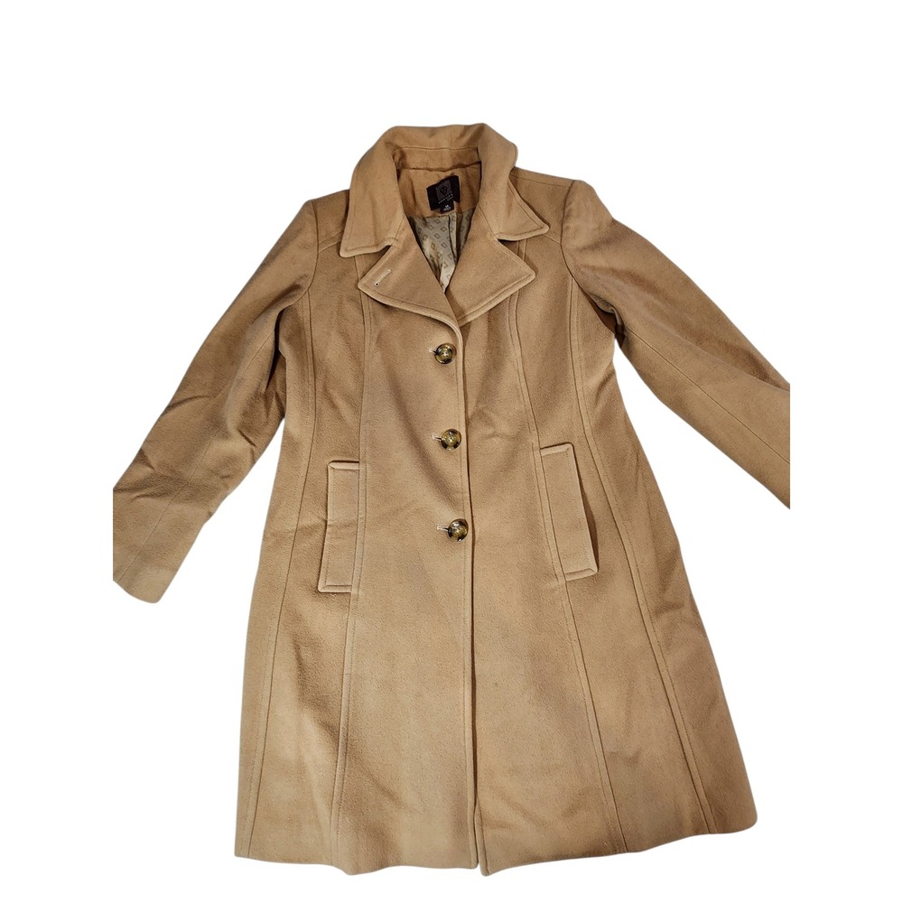 Anne Klein Coat Womens 14 Camel Tan Wool Cashmere Blend Mid Length Classic